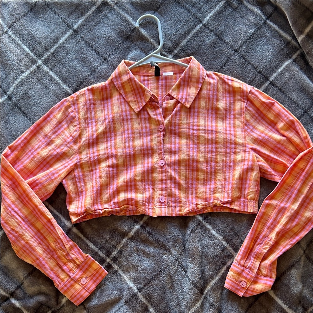Divided Pink and Orange Plaid Crop Top